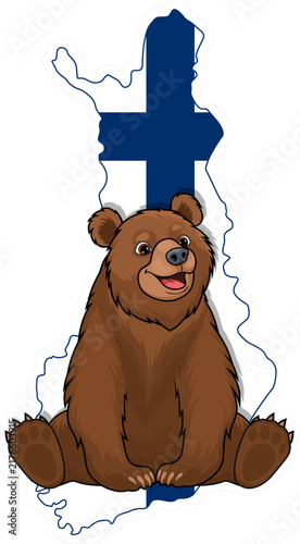 Cute Cartoon Brown Bear Finland Sticker – Finnish Map and National Colors