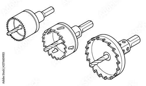 Hole Saw Drill Cutter Bit Circular Cutting Tool Vector Set