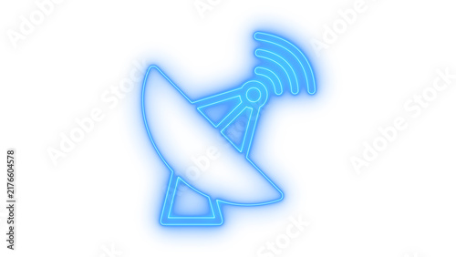 Cuadro en lienzo Glowing colorful neon satellite dish icon representing telecommunications radar antenna and wireless space network signals isolated on transparent background