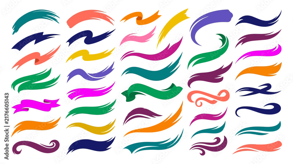 Obraz premium Set of Colorful Decorative Brush Strokes Swooshes and Ribbon Banner Design Elements