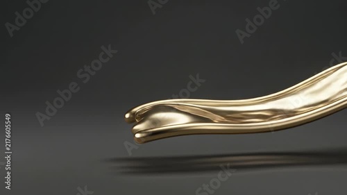Flowing liquid gold wave liquid metal shape moving dynamically against a dark background