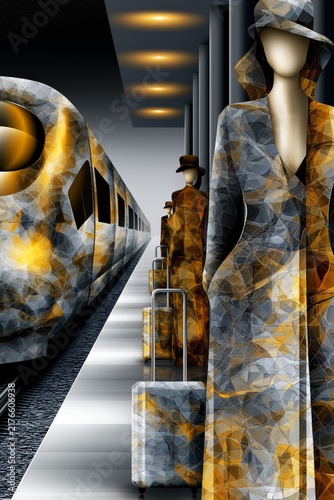 AI-generated illustration of travel viewed through a psychedelic lens -- at the train station where groovy patterns are the norm