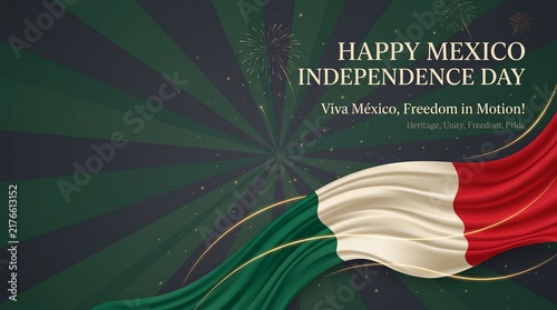 Mexico Independence Day Flowing Flag Celebration Banner Design