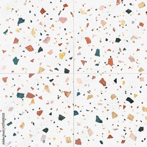 White Terrazzo Texture with Multicolor Aggregate Background Speckled Stone Surface for Interior Design Projects Decorative Material for Kitchen Wall Flooring