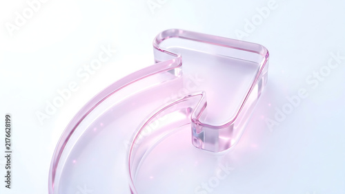 Transparent Pink Glass Arrow Icon Show Growth And Direction with Pristine White Background