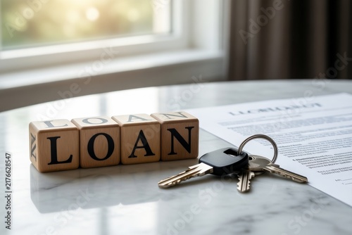 Letter Blocks Spelling LOAN on Business Desk
