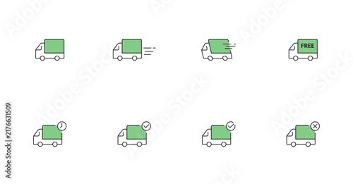 Delivery Truck Icons Set, Cargo and Shipping Vehicle Symbols