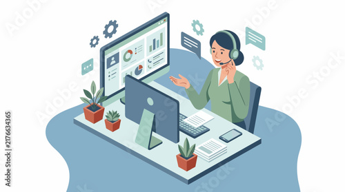 Call agent woman help desk support office service staff online work lady chat assistant icon team