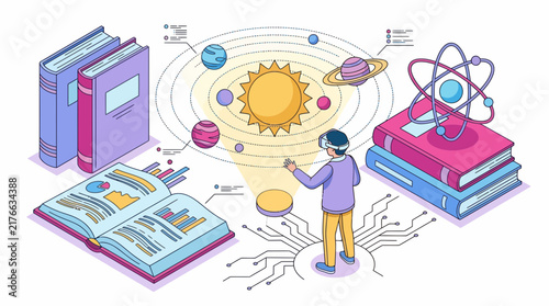 VR Tech Sun Book STEM Kid Learn Data Space Atom Skill Map Web Art Lab