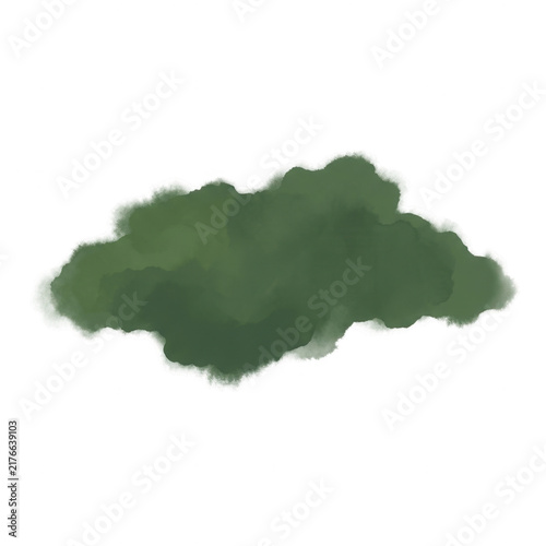 Una macchia di colore verde scuro realizzata con tecnica ad acquerello, caratterizzata da bordi morbidi e sfumati, isolata su uno sfondo bianco puro per un design minimalista e versatile.