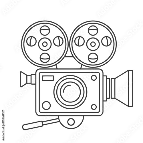 Vintage film camera on tripod line art