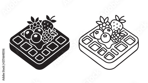 Foto belgian waffle icon set with berries featuring dessert