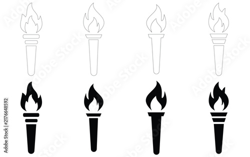 Black torch flame icons 