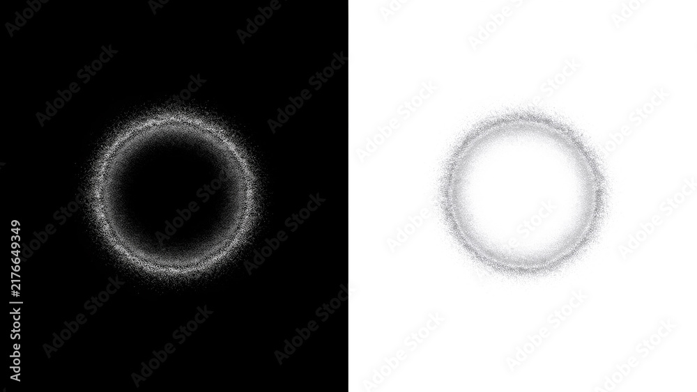 Obraz premium Textured white circular particle ring isolated on black and white backgrounds for