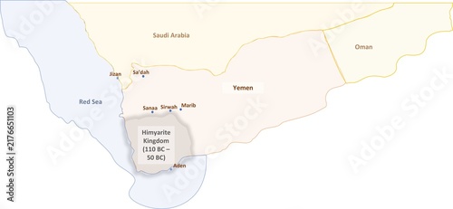 Map of the Ancient Himyarite Kingdom in South Arabia (110 BC – 50 BC)