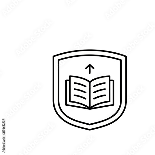 Shield with Open Book and Up Arrow Icon