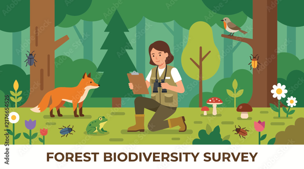 Fototapeta premium Ecologist Counting Species in Forest Biodiversity Study