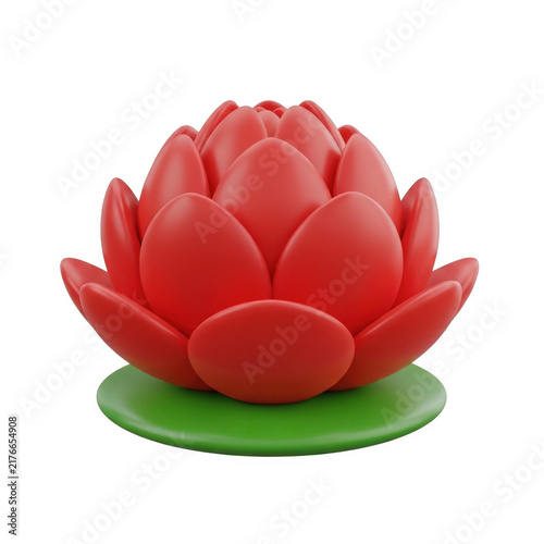 Red lotus flower on green leaf