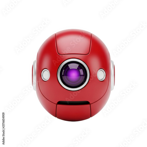 Red security camera with smiling face