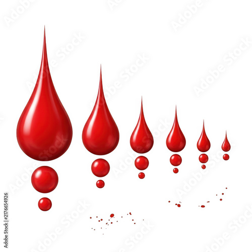Red teardrop liquid drops falling in sequence