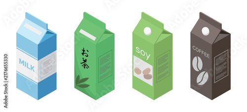 Obraz na płótnie 牛乳や豆乳など様々なドリンクの紙パックのイラストセット