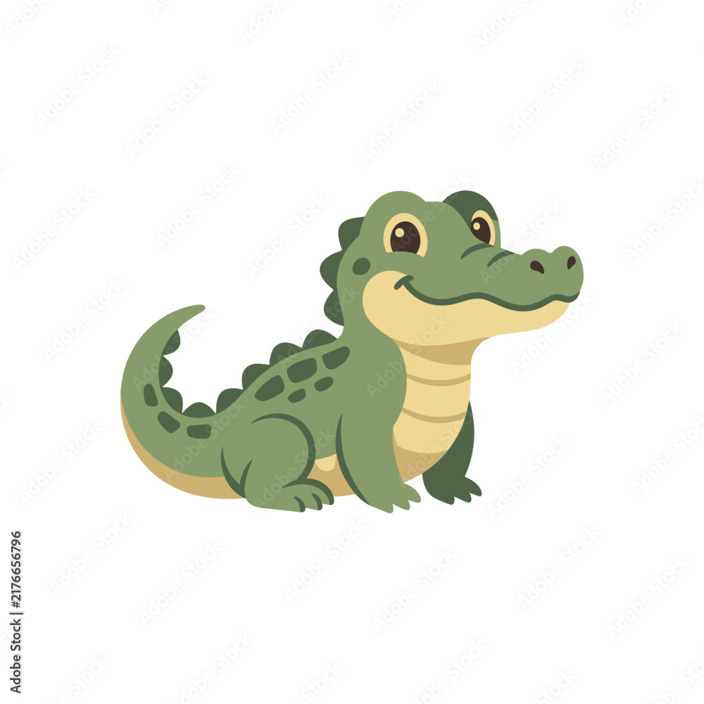 Obraz premium Cute Baby Crocodile Cartoon Character Isolated on White Background