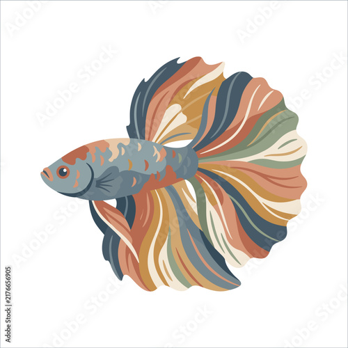 Colorful Fancy Goldfish Illustration with Flowing Fins on White Background