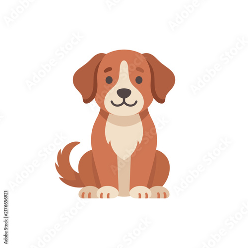 Cute Brown Puppy Cartoon Character Sitting on White Background