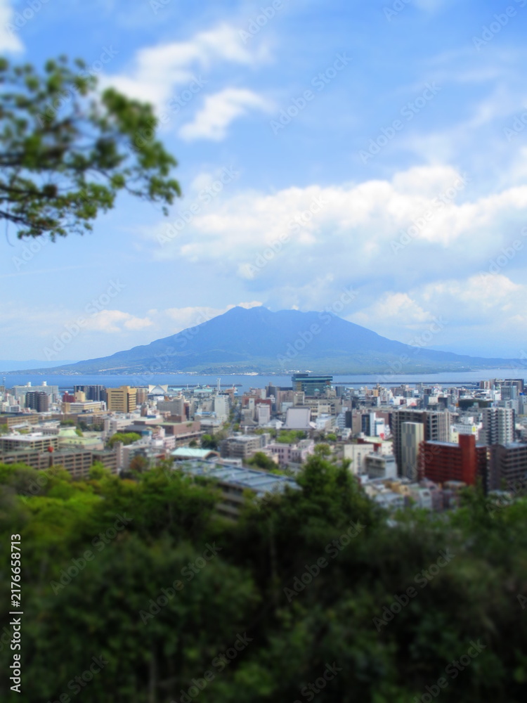 Naklejka premium Sakurajima, Kagoshima, Japan - Diorama Effect