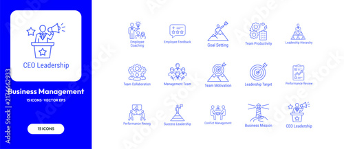 Business management and ceo leadership line icon set
