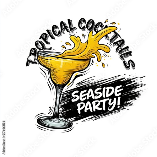 Tropical Cocktails Seaside Party Hand Drawn