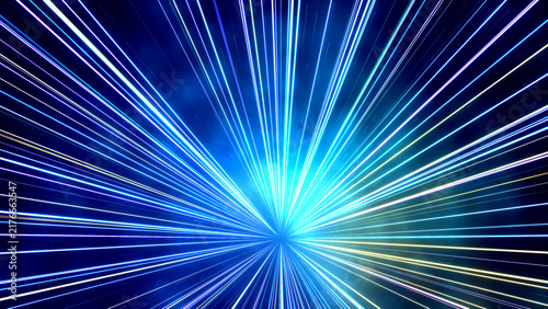 Canvastavla A radiant burst of blue-white light emanating from a central point, creating sym