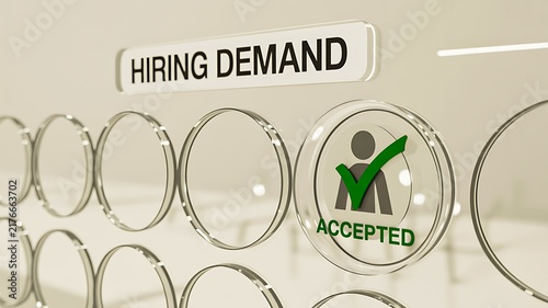 Hiring demand concept with accepted candidate symbol displayed among eyeglasses representing recruitment and employment