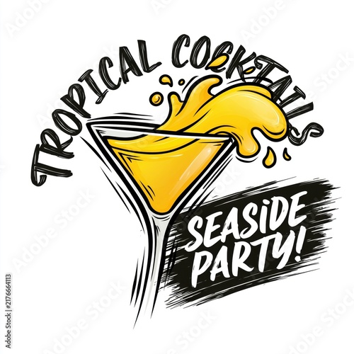 Tropical Cocktails Seaside Party Hand Drawn