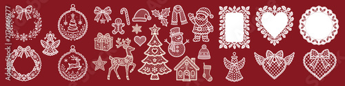 White Lace Christmas Ornaments Frames and Holiday Elements Set