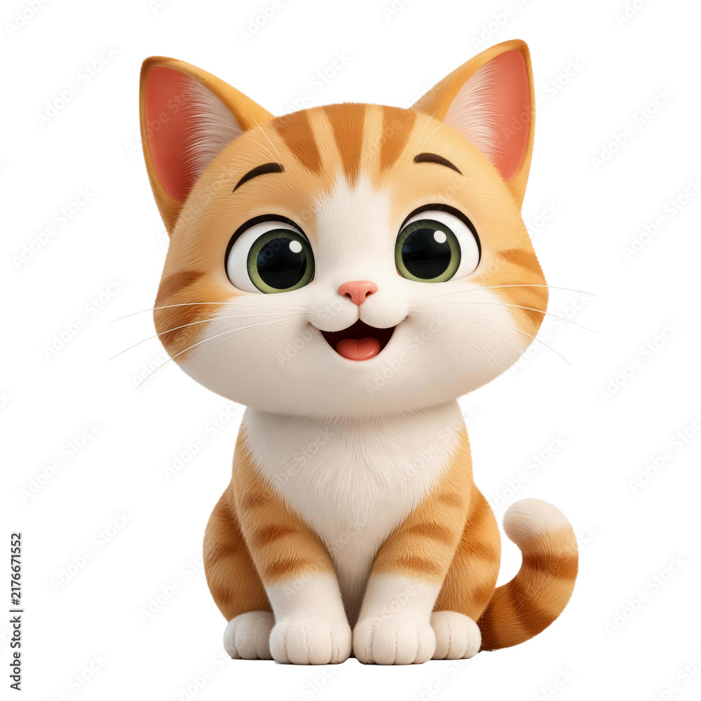 Fototapeta premium 3D Cartoon Orange Tabby Cat Sitting Isolated on Transparent Background
