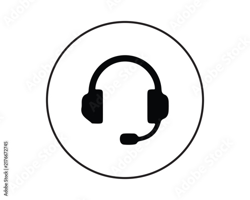 Headphones with microphone icon symbol inside a circle line