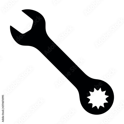Dual purpose combination wrench tool icon in black for industrial repair.
