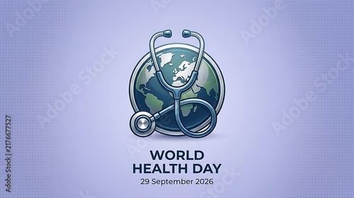 Global healthcare concept depicted with a stethoscope wrapped around a terrestrial globe symbolizing worldwide medical awareness and wellbeing initiatives on World Health Day emphasizing planet