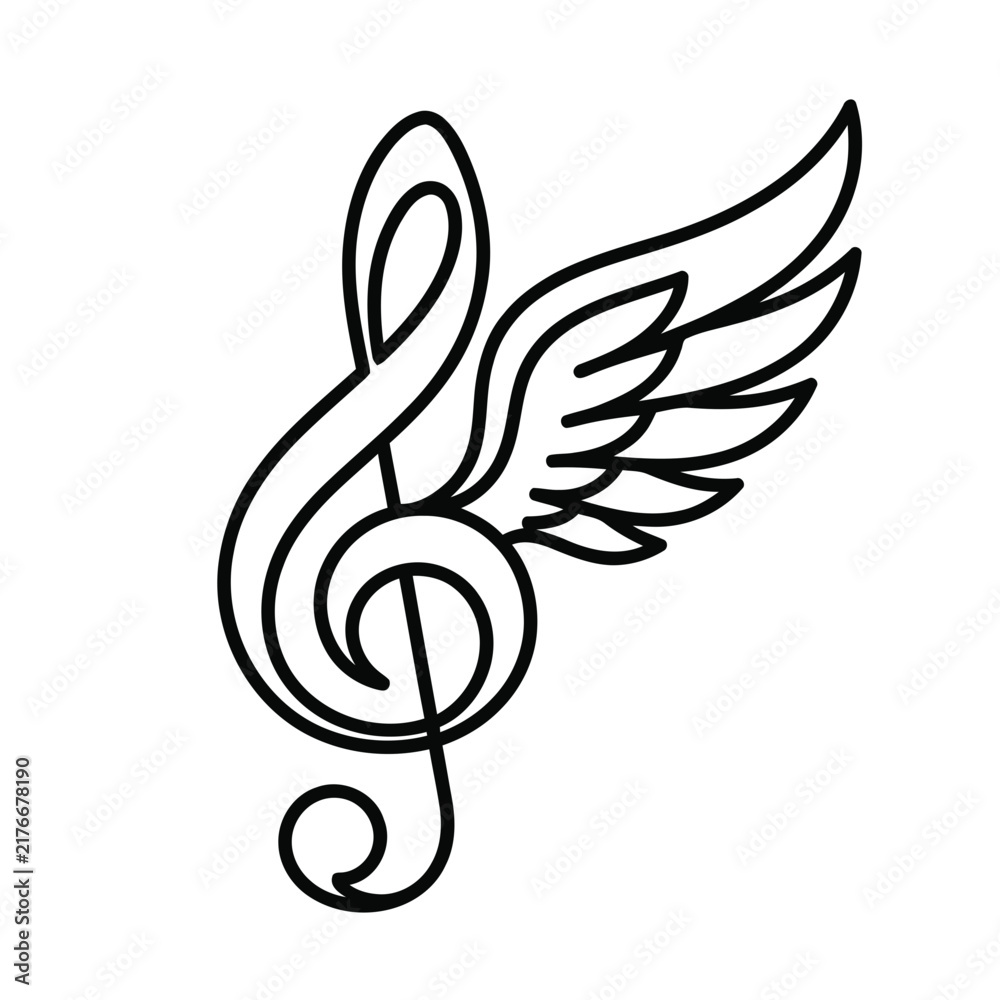 Fototapeta premium Treble Clef with Wings Icon