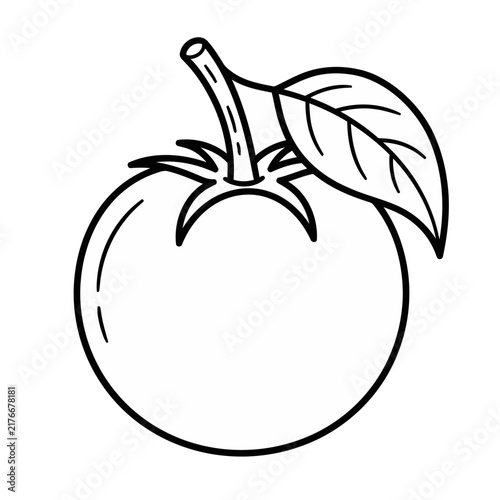 Tomato with leaf and stem outline