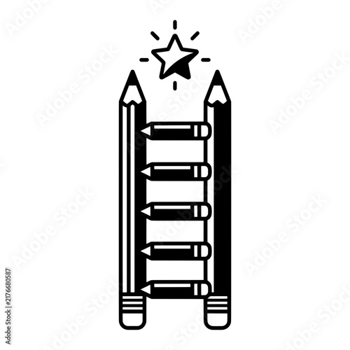 Pencil Ladder Reaching to Star Vector Illustration - Career Success Education Line Art Icon
