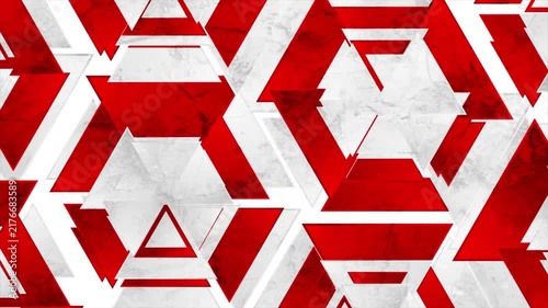 Abstract red geometric hexagons made of triangles pattern background, creative mosaic with concrete grunge texture. Modern bold tech motion design. Seamless loop. Video animation Ultra HD 4K 3840x2160