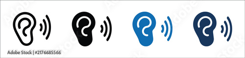 Bild auf Leinwand Ear listening icon set, hearing symbols and audio perception signs representing