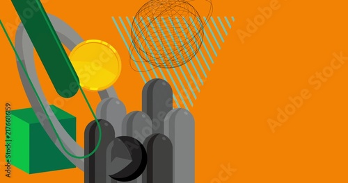 Geometrical graphic retro theme background animation with place for text. Minimal geometric elements frame video. Vintage abstract shapes for advertising.