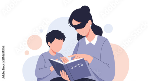 Young student boy reading a book in minimalist flat vector design