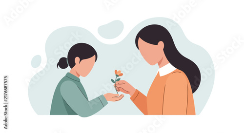 Young woman character illustration sitting and working in modern minimalist style