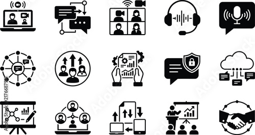 Modern Communication and Collaboration Business Icons Set Flat Design Vector