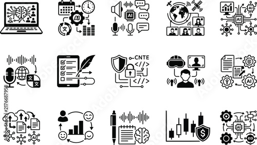 Modern AI and Technology Concept Icons Set for Digital and Business Use