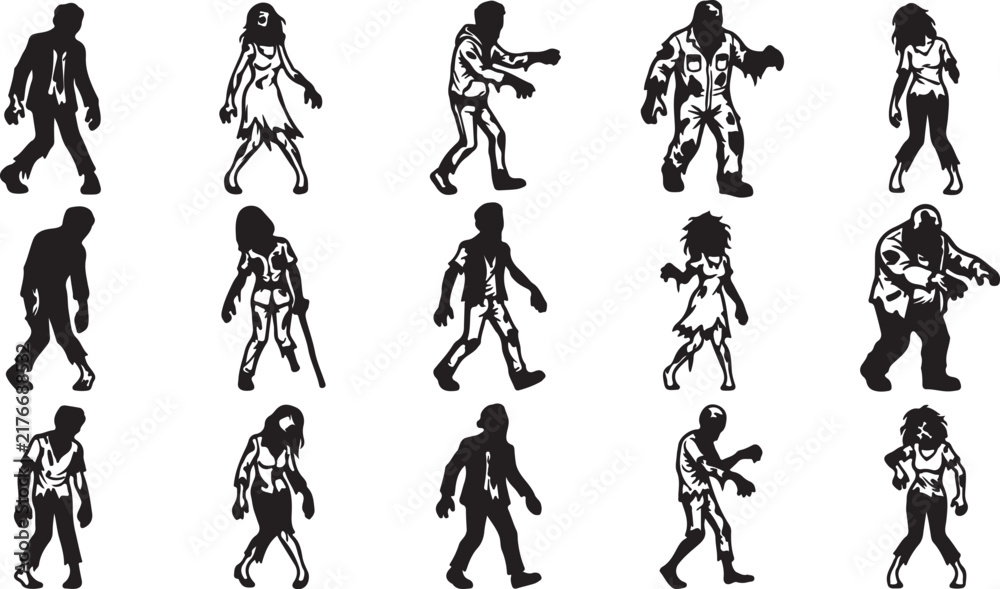 Obraz premium Set of walking and running robot figures in different action poses